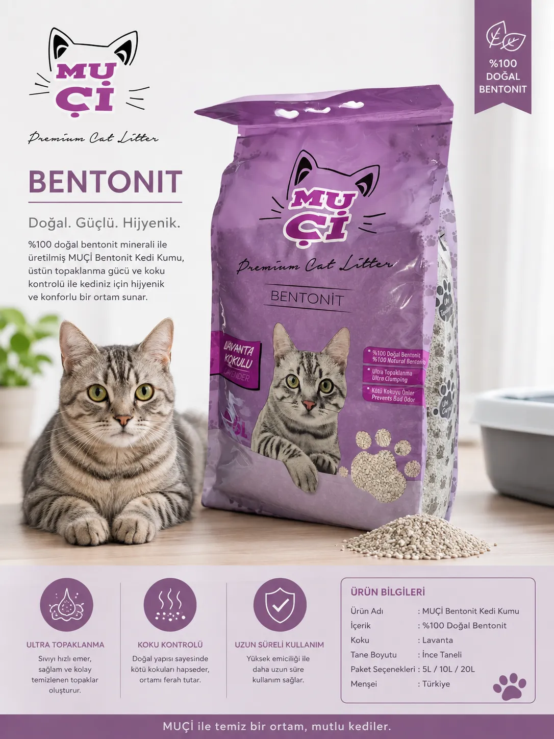 MUÇİ KEDİ KUMU LAVANTA 5 LT